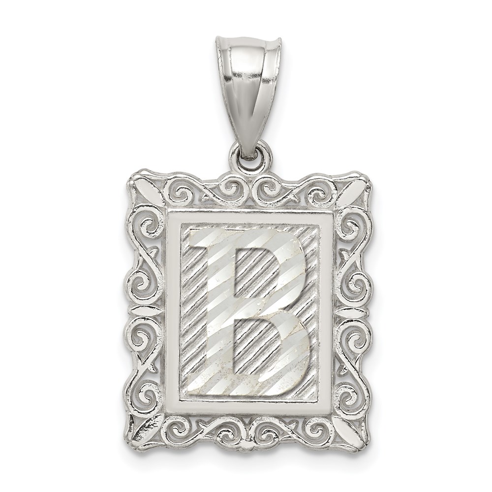QC2770B.jpg Sterling Silver Square Diamond-cut Letter B Initial Pendant - Image 1