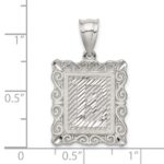 Sterling Silver Square Diamond-cut Letter E Initial Pendant - Image 4