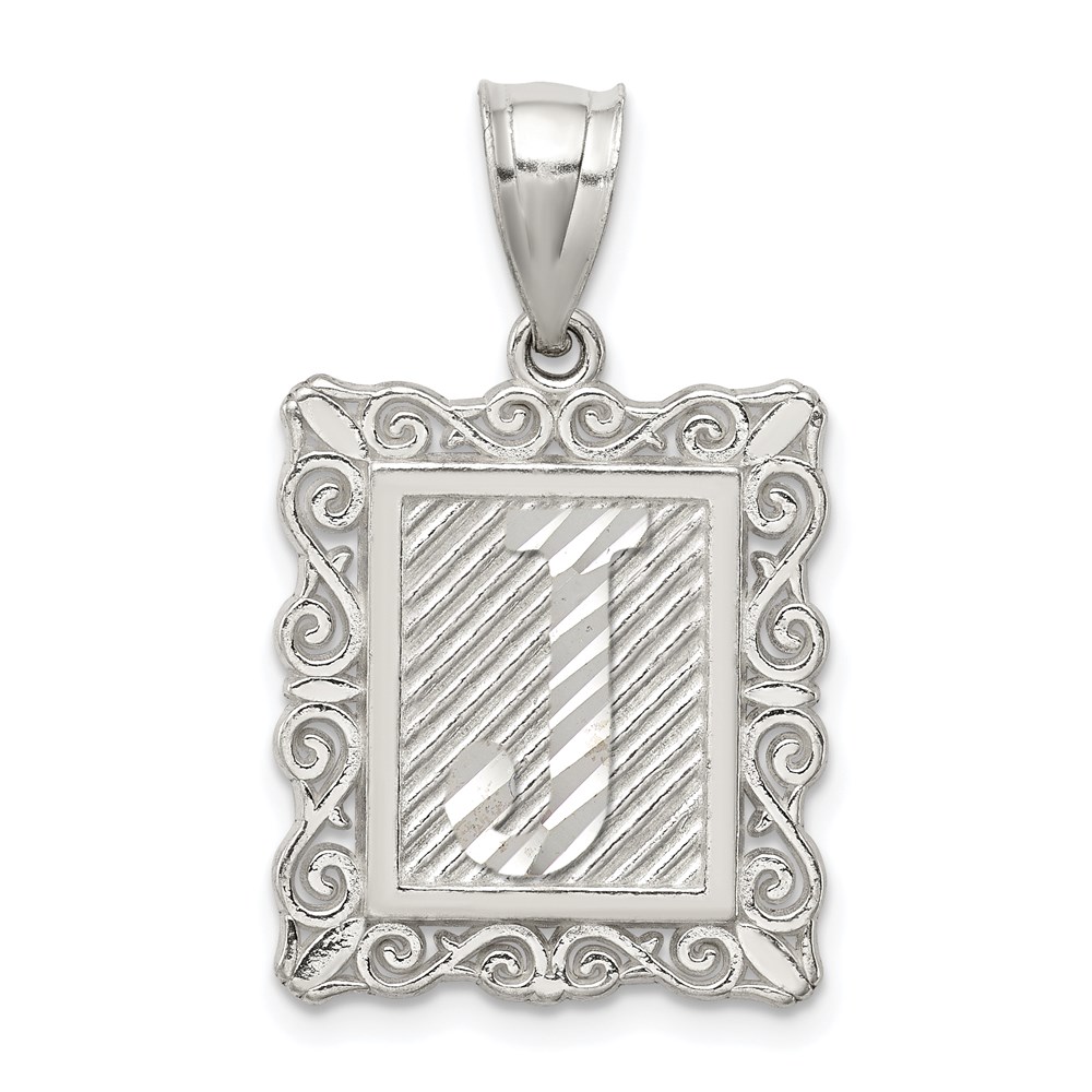 QC2770J.jpg Sterling Silver Square Diamond-cut Letter J Initial Pendant - Image 1