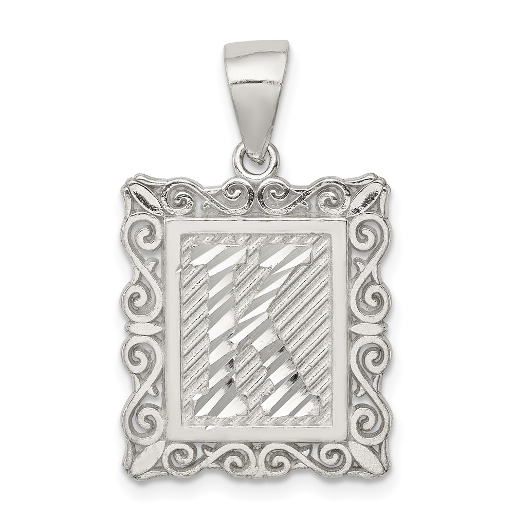 QC2770K.jpg Sterling Silver Square Diamond-cut Letter K Initial Pendant - Image 1