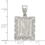 Sterling Silver Square Diamond-cut Letter N Initial Pendant - Image 3