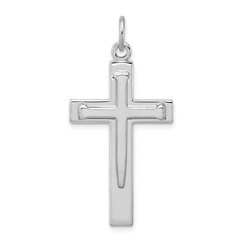 QC3225.jpg Sterling Silver Platinum-plated Satin & Polished Cross Pendant - Image 1