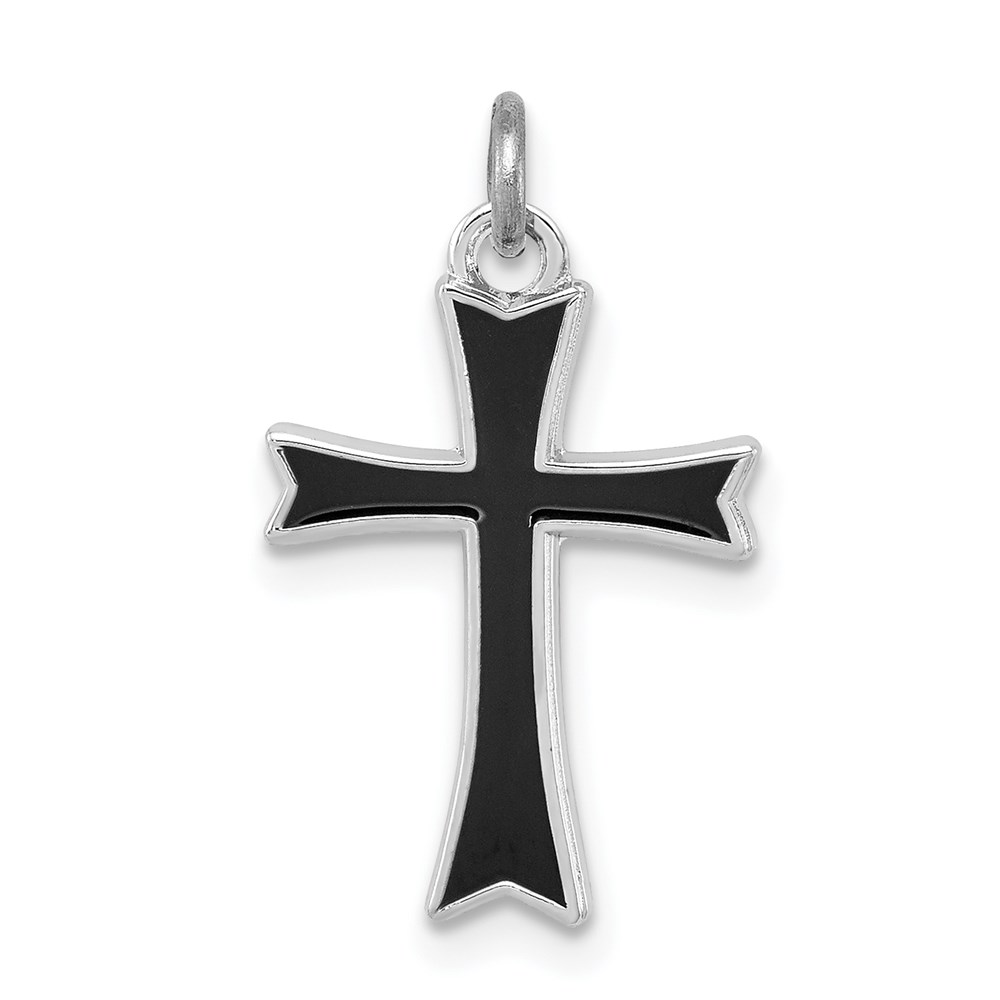 QC3230.jpg Sterling Silver Platinum-plated Black Enameled Cross Charm - Image 1