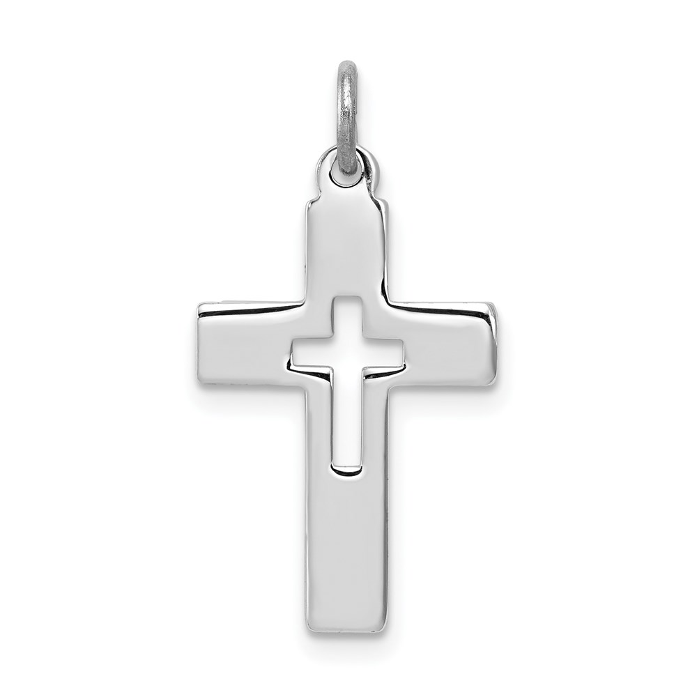 QC3243.jpg Sterling Silver Platinum-plated Cut-out Cross Charm - Image 1