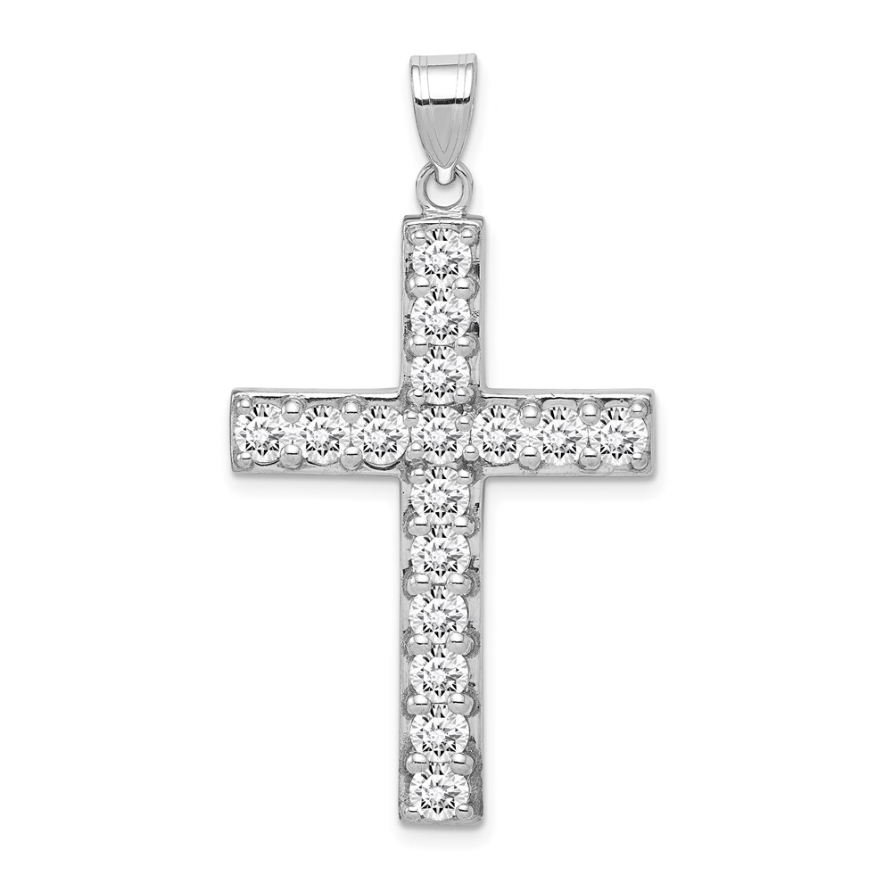QC3311.jpg Sterling Silver Rhodium-plated CZ Latin Cross Pendant - Image 1