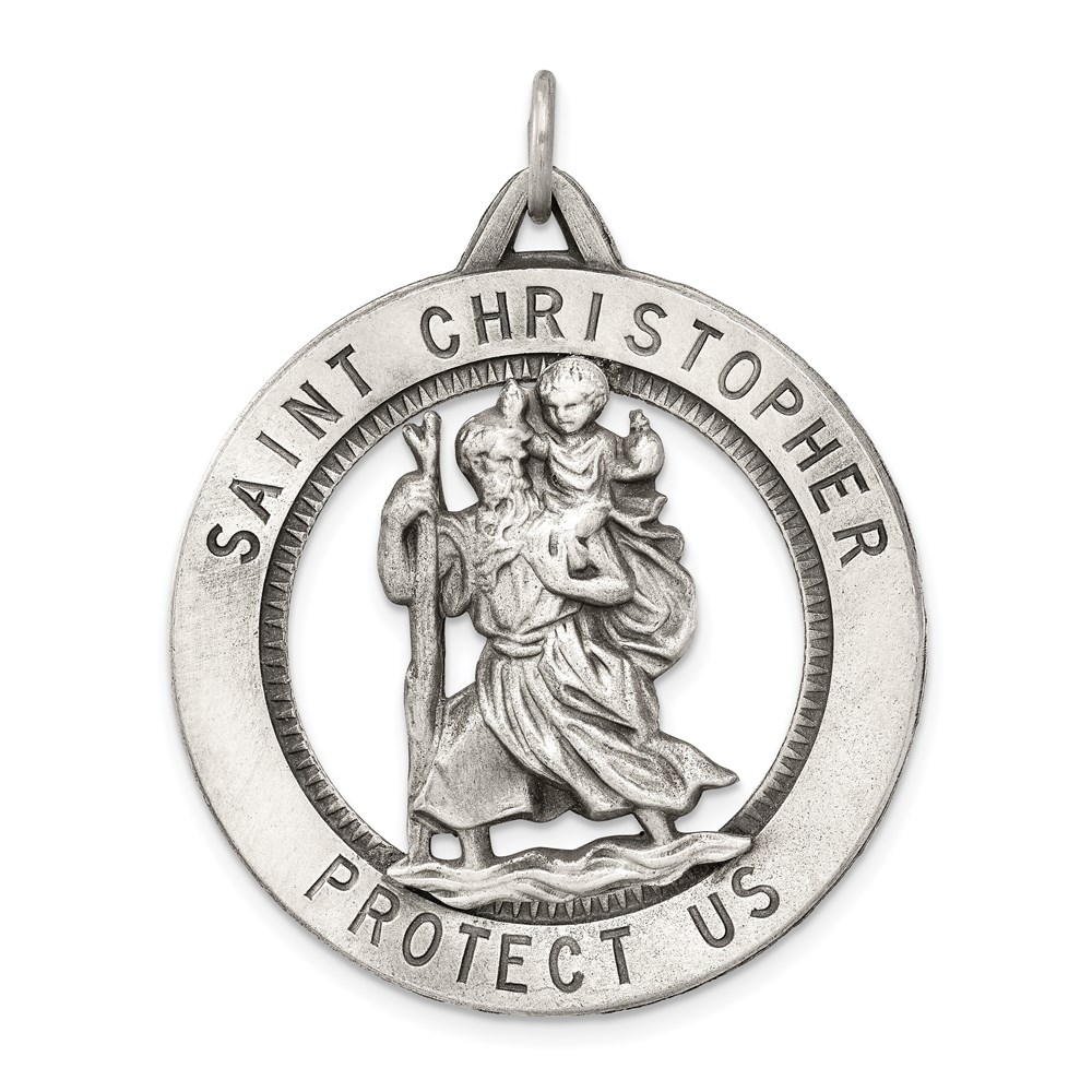 QC3529.jpg Sterling Silver Antiqued St. Christopher Medal - Image 1