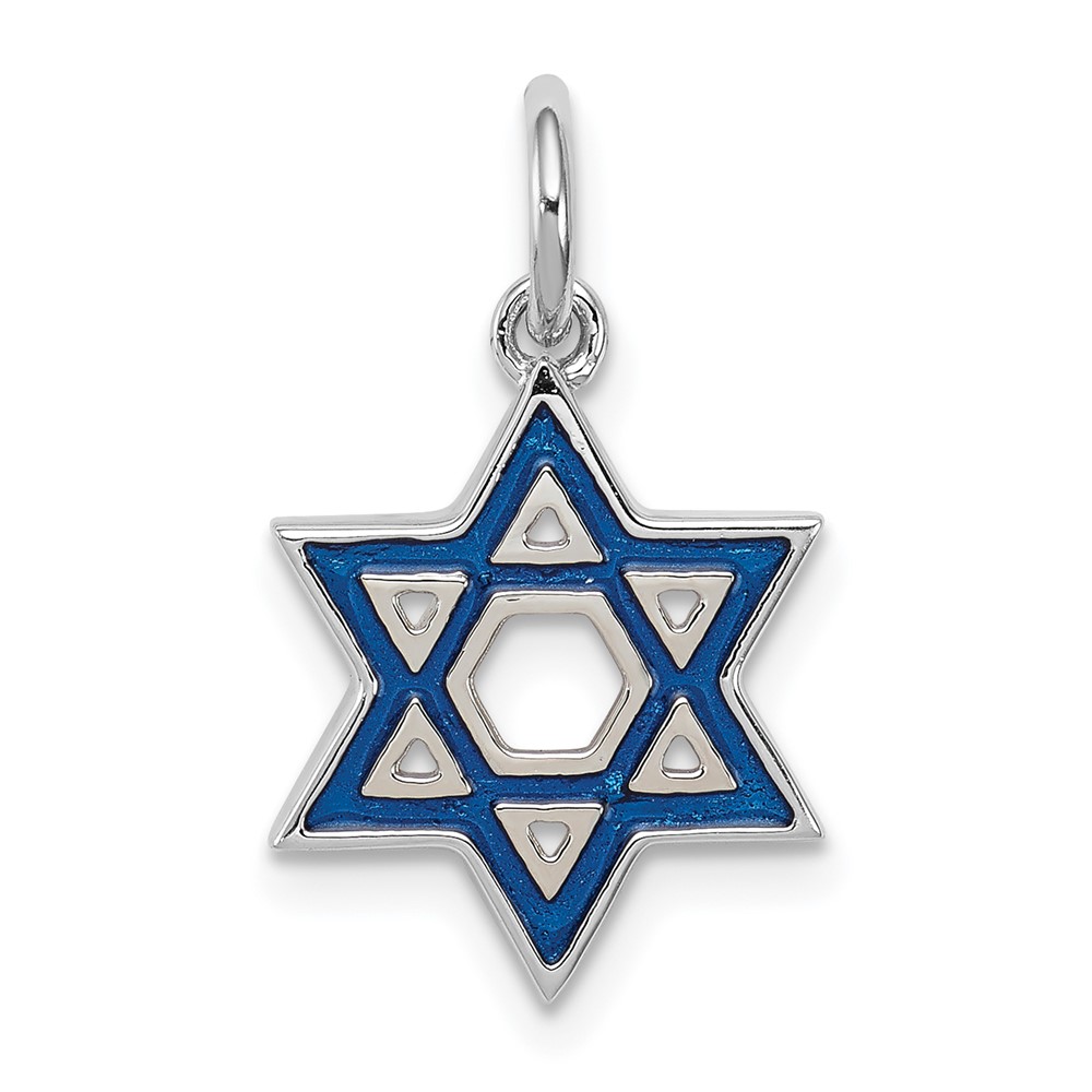 QC3685.jpg Sterling Silver Rhodium-plated Enameled Blue Star of David Charm - Image 1