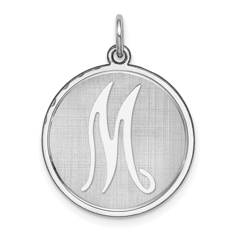 QC4162M.jpg Sterling Silver Rhodium-plated Brocaded Letter M Initial Charm - Image 1