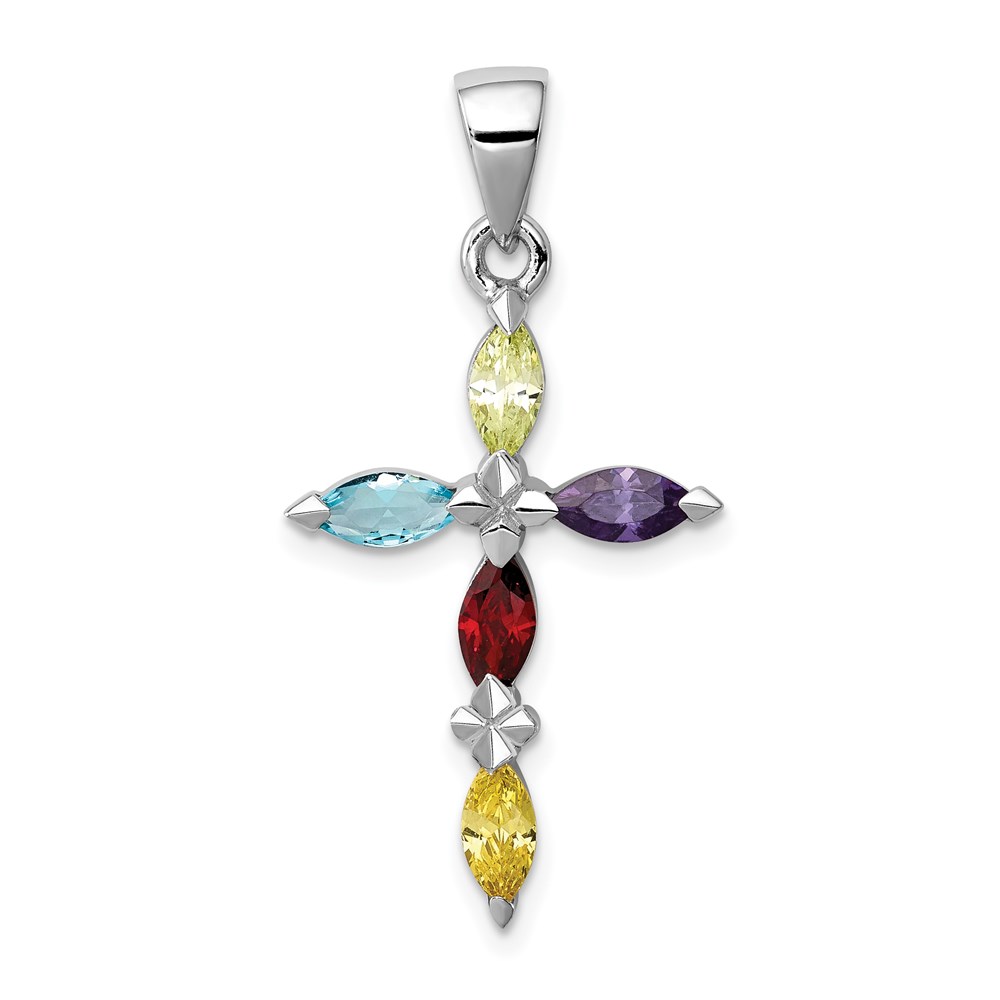QC4322.jpg Sterling Silver Rhodium-plated Multi-Color CZ Cross Pendant - Image 1