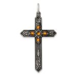 Sterling Silver Antiqued November Glass Birthstone Cross Pendant