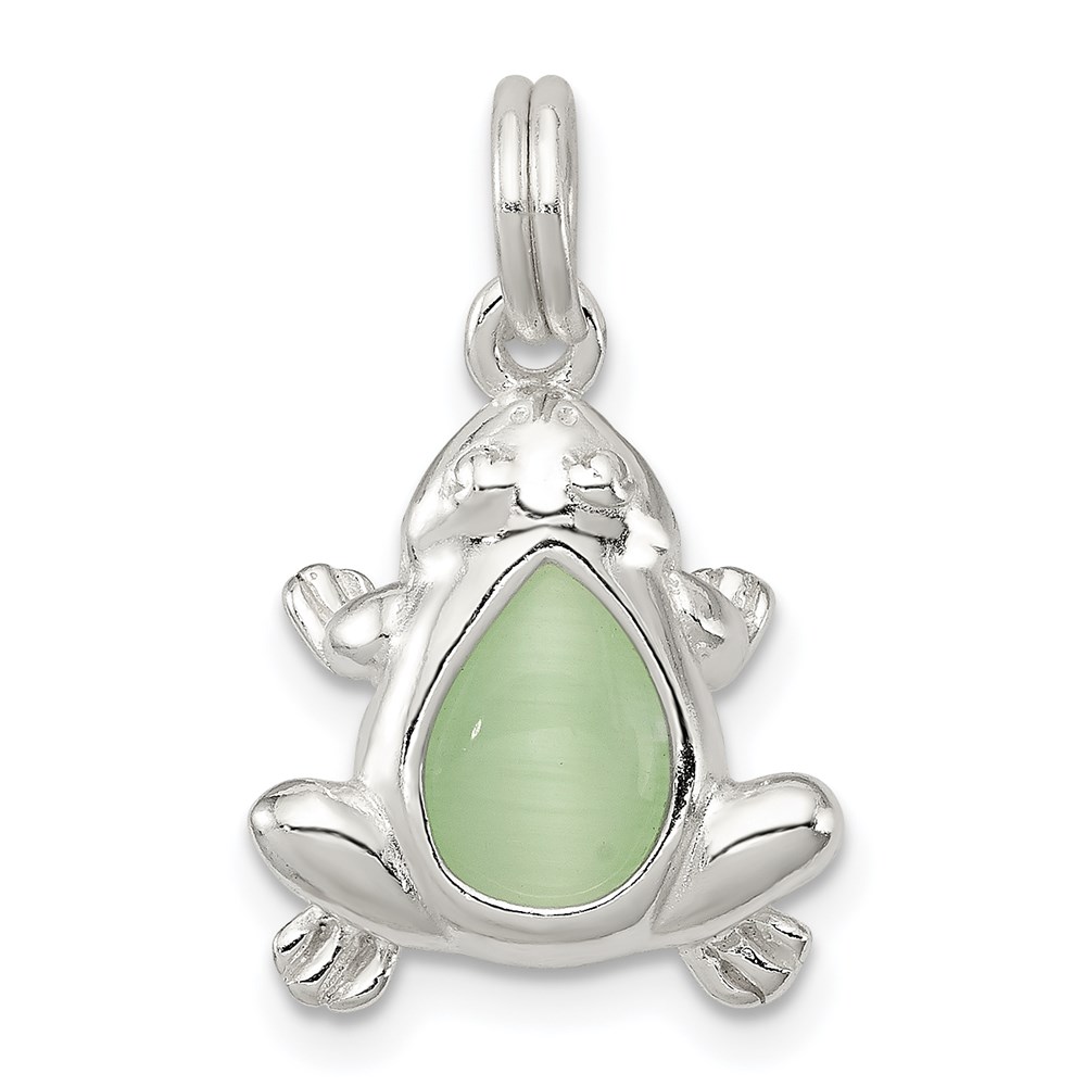 QC4887.jpg Sterling Silver Green Cats Eye Frog Charm - Image 1