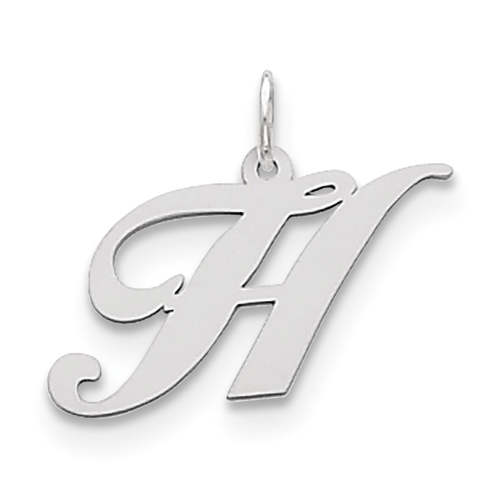 QC5088H.jpg Sterling Silver Rhodium-plated Fancy Script Letter H Initial Charm - Image 1