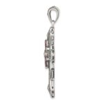 Sterling Silver Antiqued Red Marquise CZ Marcasite Cross Pendant - Image 2