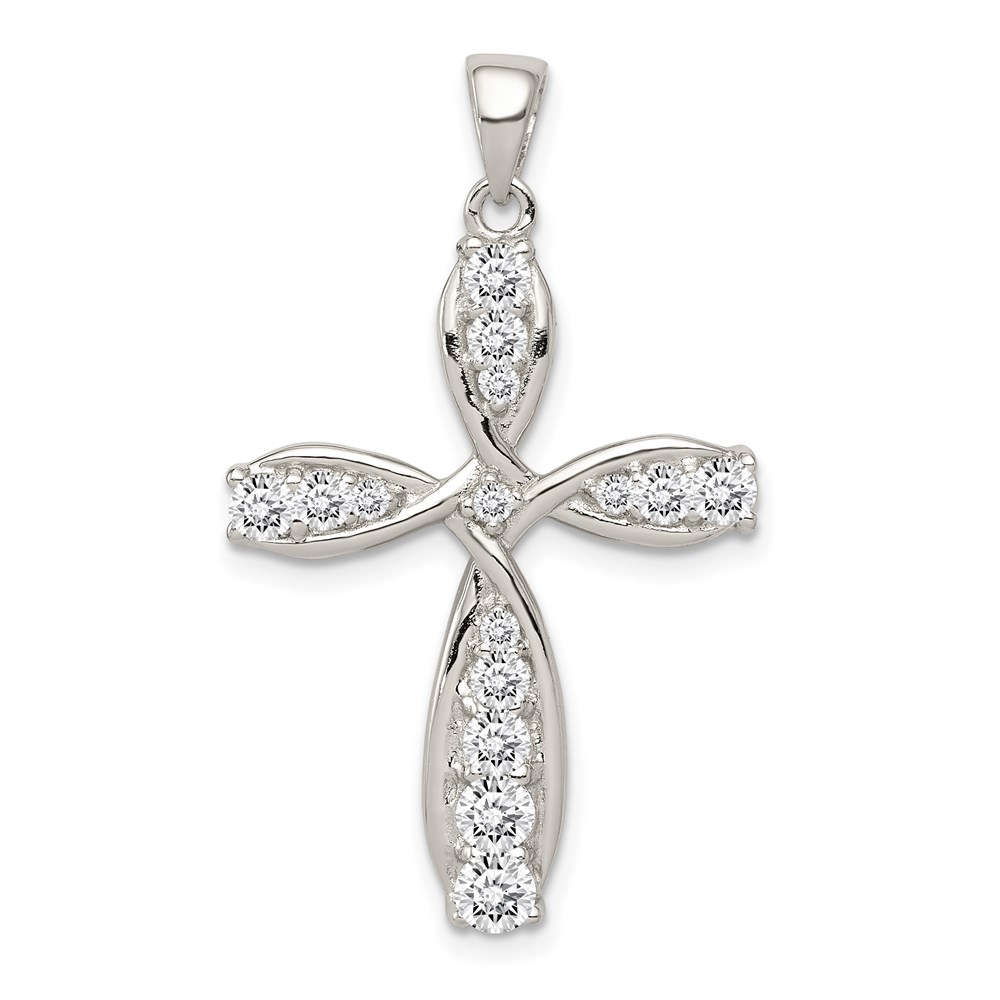 QC5301.jpg Sterling Silver Rhodium-plated CZ Cross Pendant - Image 1
