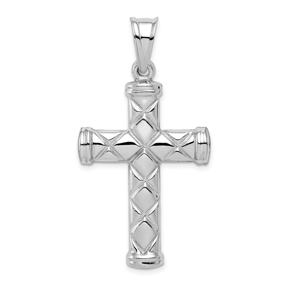 QC5416.jpg Sterling Silver Rhodium-plated Hollow Latin Cross Pendant - Image 1