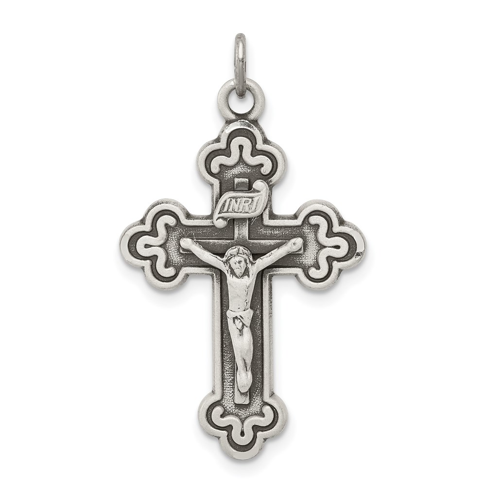 QC5438.jpg Sterling Silver Antiqued INRI Crucifix Pendant - Image 1