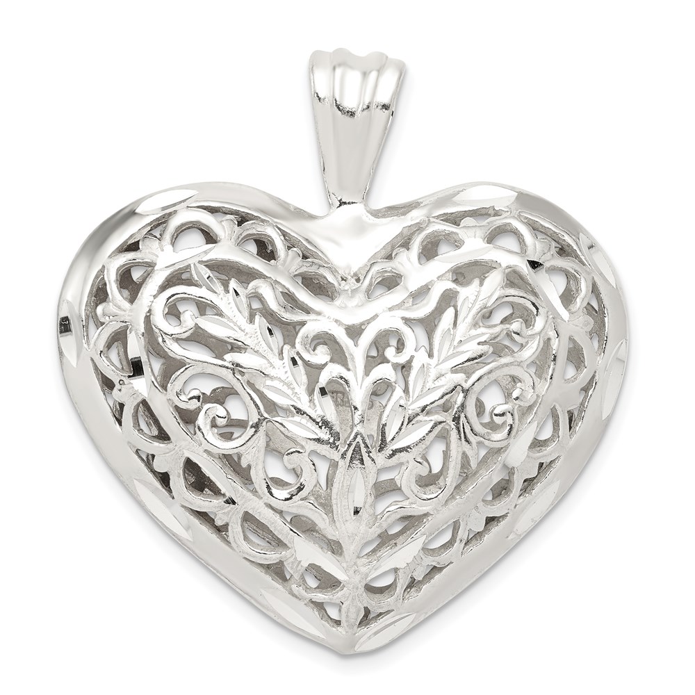 QC579.jpg Sterling Silver Filigree Puffed Heart Pendant - Image 1