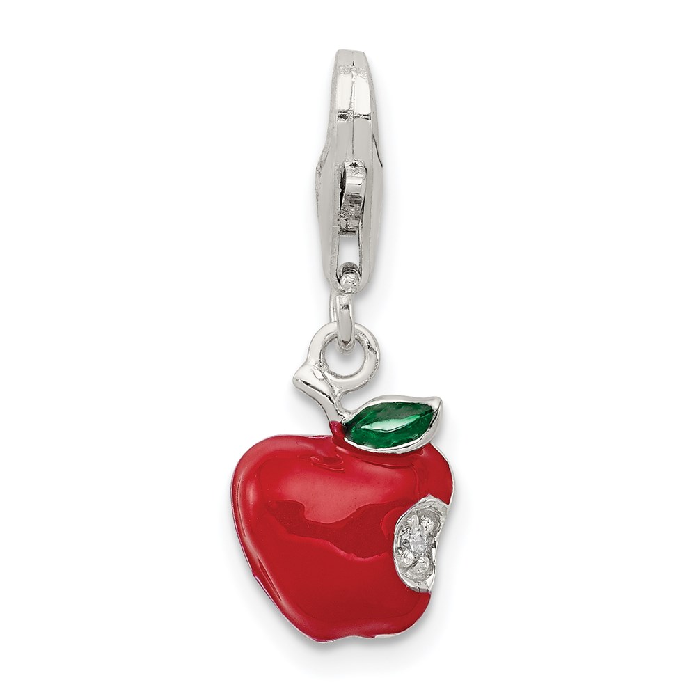 QC6144.jpg Sterling Silver Rhodium-plated CZ and Red Enameled Apple Charm - Image 1