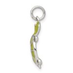 Sterling Silver Rhodium-plated Green Enameled Turtle Pendant - Image 2