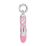 Sterling Silver Rhodium-platedPink Enamel Ballet Slipper Charm - Image 2