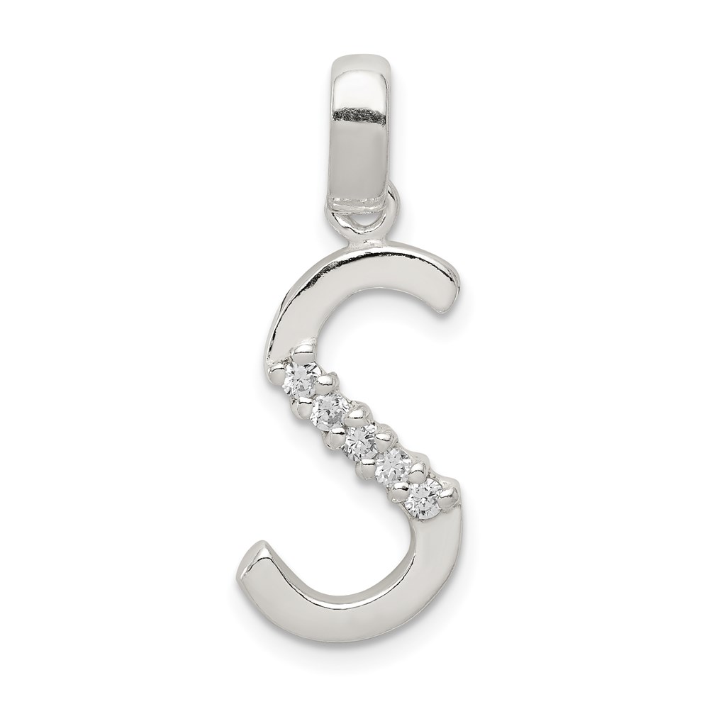 QC6525S.jpg Sterling Silver CZ Letter S Initial Pendant - Image 1