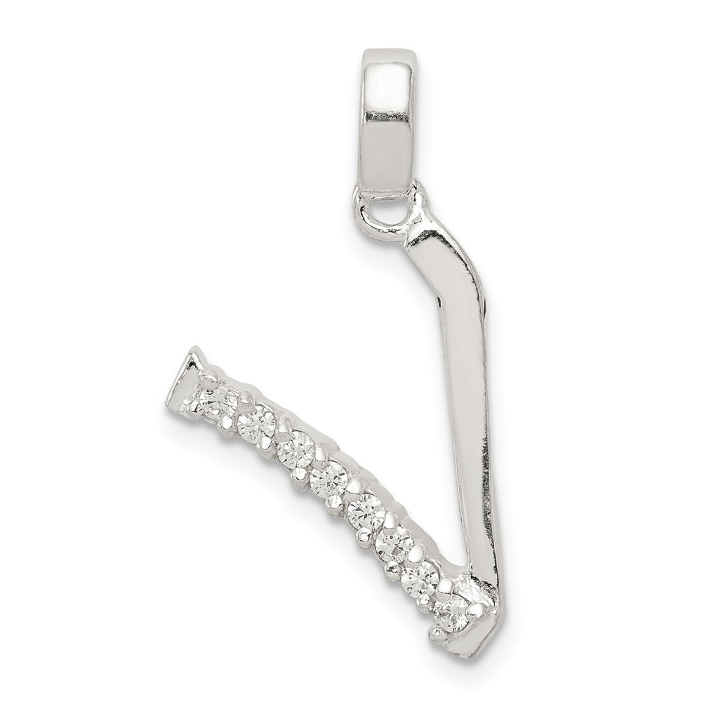 QC6525V.jpg Sterling Silver CZ Letter V Initial Pendant - Image 1