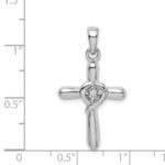 Sterling Silver Rhodium-plated White CZ Heart Cross Pendant - Image 4