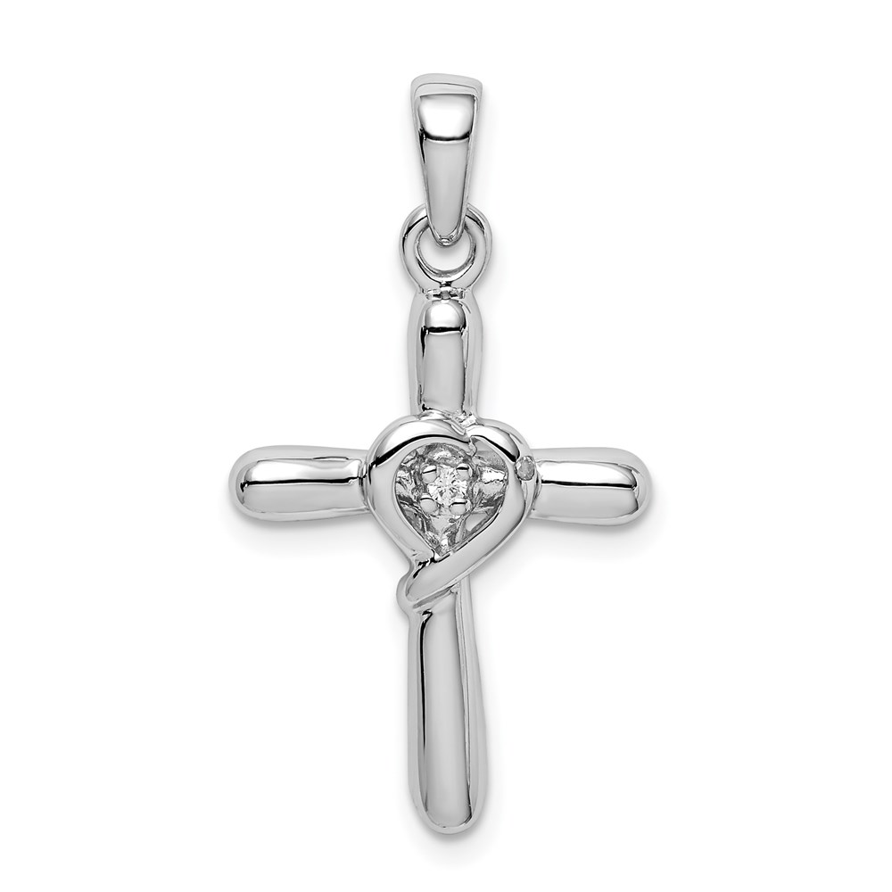 QC6683.jpg Sterling Silver Rhodium-plated White CZ Heart Cross Pendant - Image 1