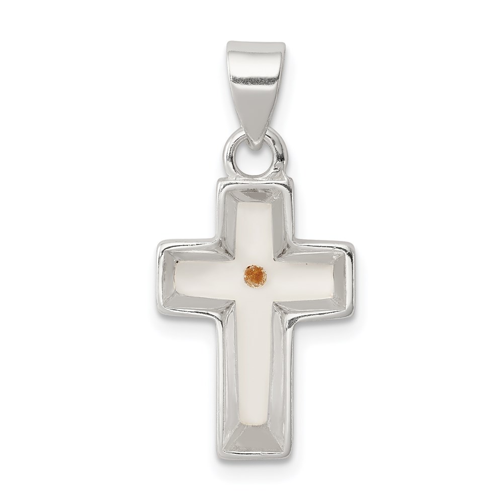 QC6700.jpg Sterling Silver Rhodium-plated Enameled Mustard Seed Cross Pendant - Image 1