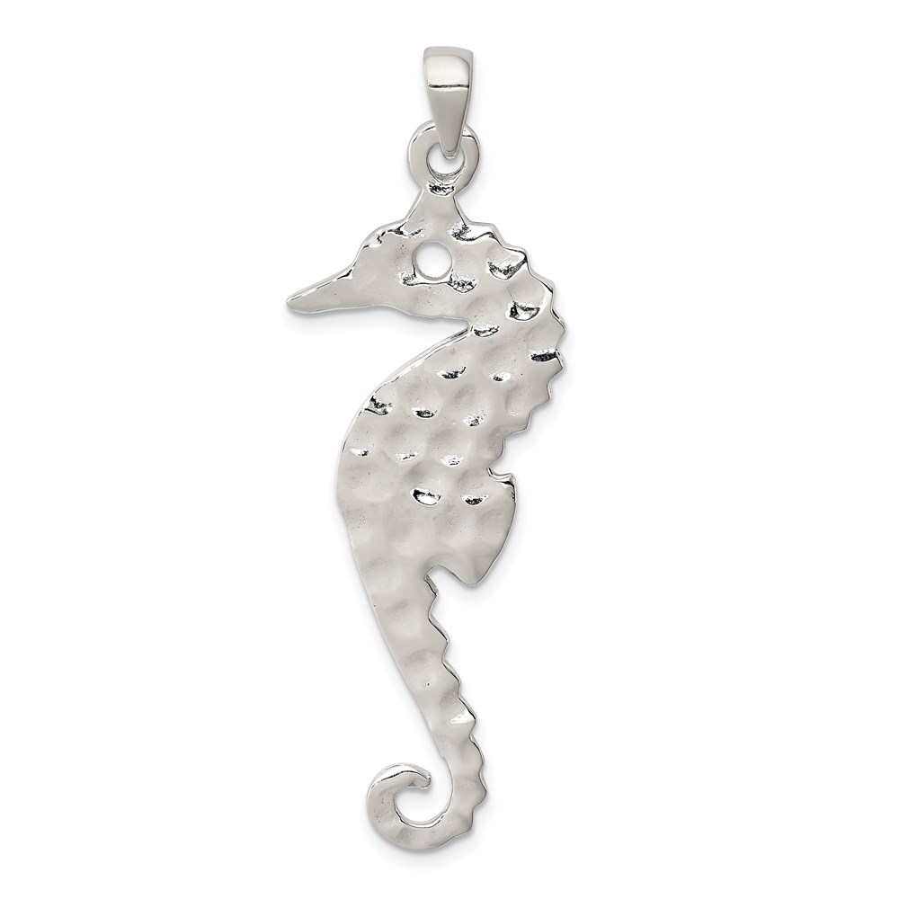 QC6934.jpg Sterling Silver Hammered Polished Seahorse Pendant - Image 1