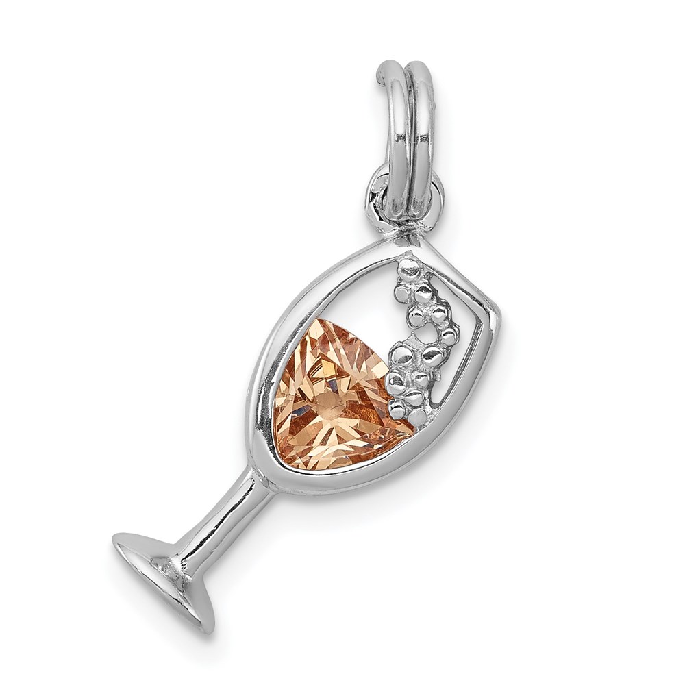 QC7059.jpg Sterling Silver Rhodium-platedCZ Champagne Glass Charm - Image 1