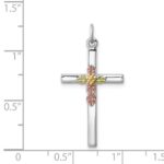 Sterling Silver Platinum-plated Polished Epoxy & Gold-plated Cross Pendant - Image 3