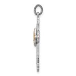 Sterling Silver Platinum-plated & Gold-plated Cross & Fleur de lis Pendant - Image 2