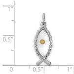 Sterling Silver Platinum-plated Epoxy Ichthus w/Mustard Seed Pendant - Image 4