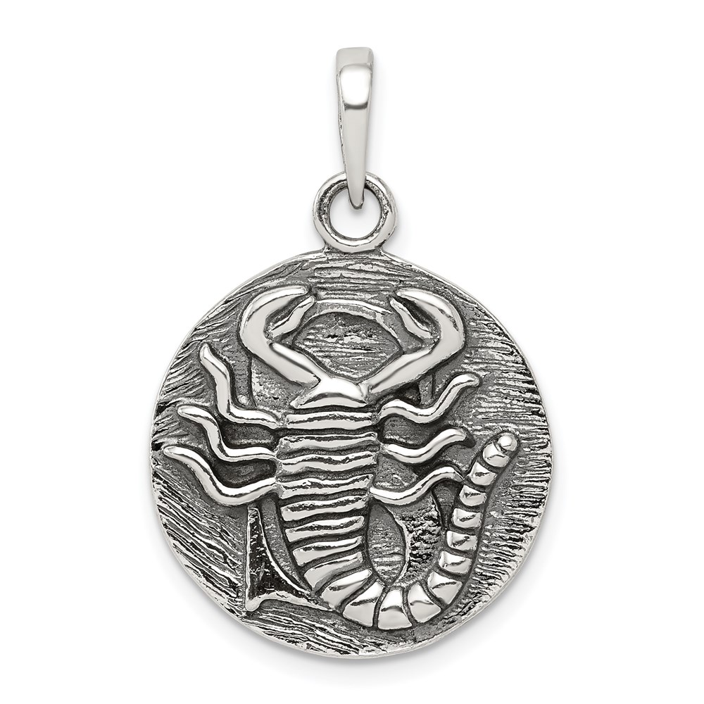 QC7419.jpg Sterling Silver Polished Antique Finish Scorpio Horoscope Zodiac Pendant - Image 1