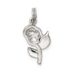 Sterling Silver Rhodium-plated Green and Red Enamel Rose Charm - Image 4