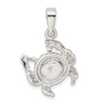 Sterling Silver Rhodium-plated Blue Inlay Created Opal Crab Pendant - Image 3