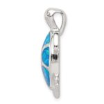 Sterling Silver Rhodium-plated Blue Inlay Created Opal Turtle Pendant - Image 2