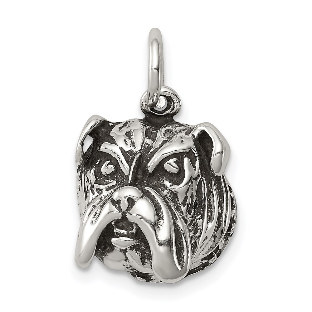 QC7823.jpg Sterling Silver Antiqued Bull Dog Charm - Image 1