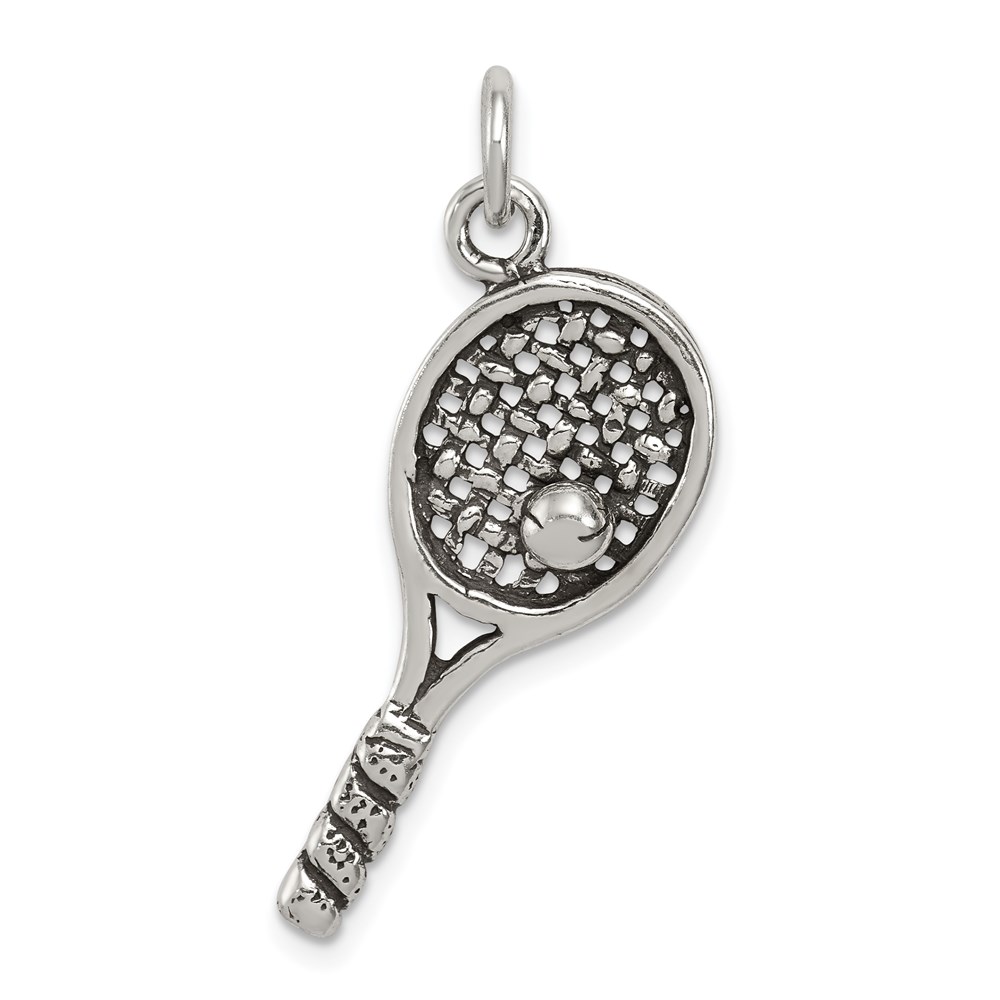 QC7912.jpg Sterling Silver Antiqued Tennis Racquet Charm - Image 1