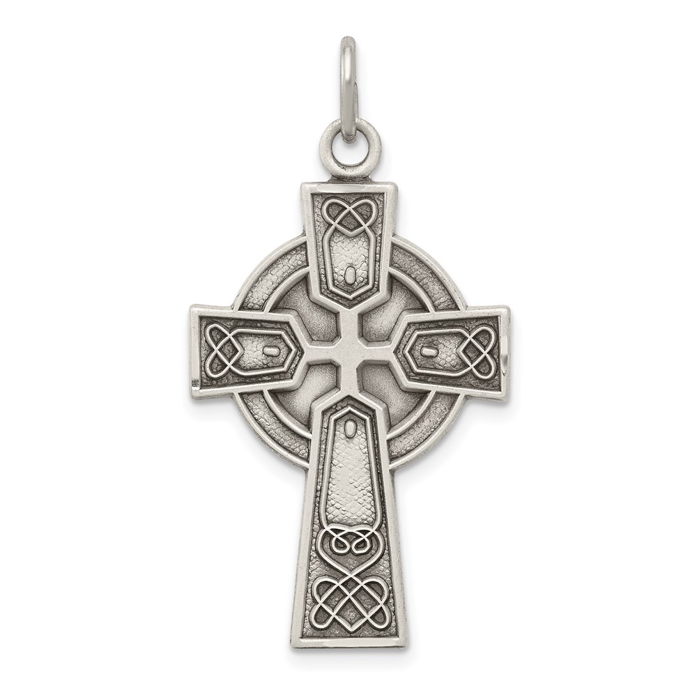 QC8195.jpg Sterling Silver Antiqued Irish Cross Pendant - Image 1