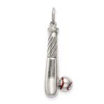 Sterling Silver Polished and Antiqued Enamel Bat and Ball Charm - Image 4