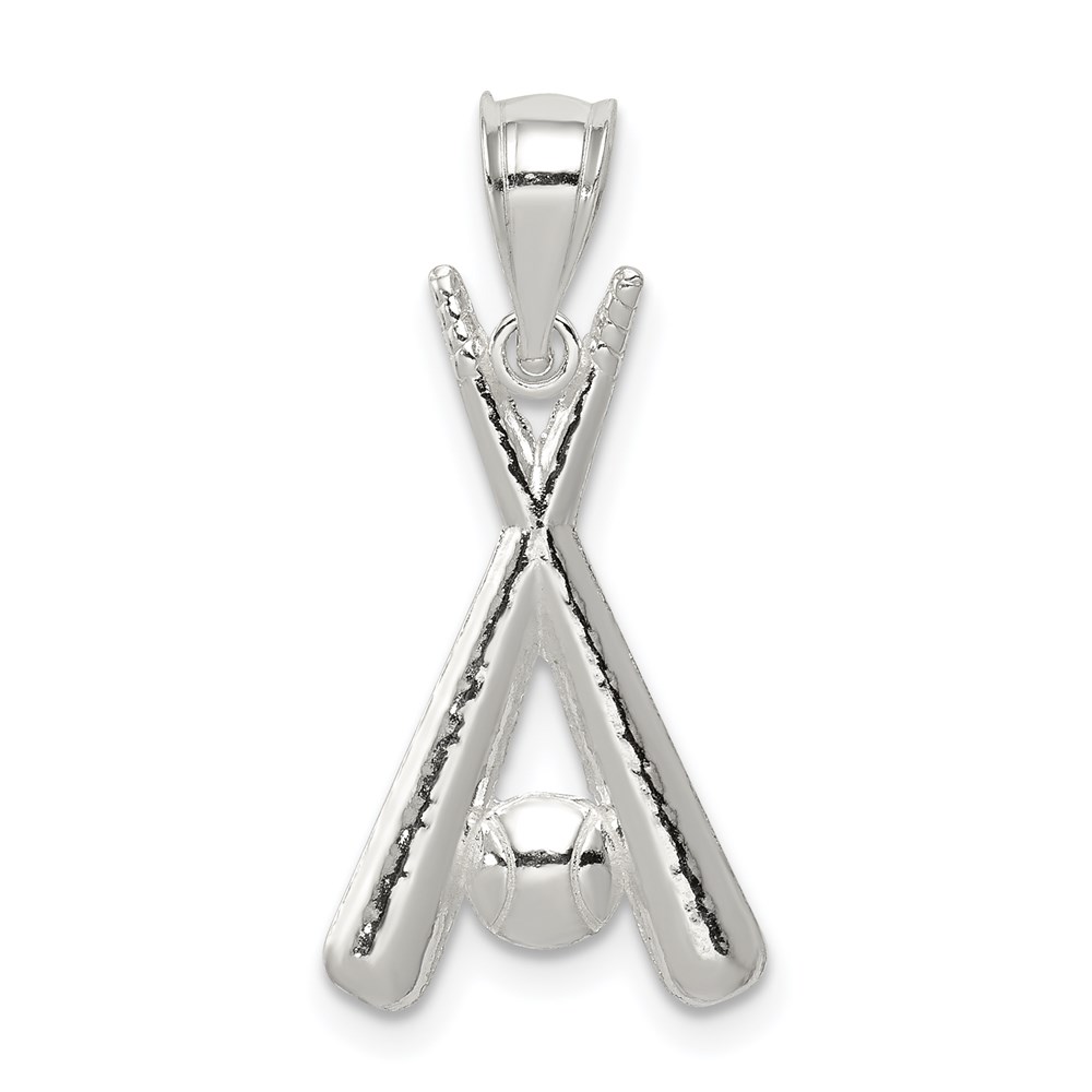 QC8843.jpg Sterling Silver Polished Bats and Baseball Pendant - Image 1