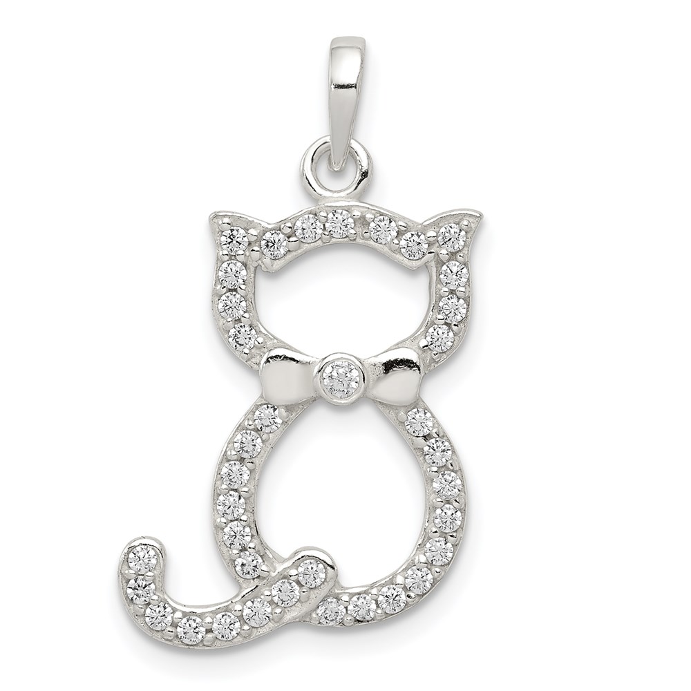 QC8883.jpg Sterling Silver Polished CZ Cat Pendant - Image 1