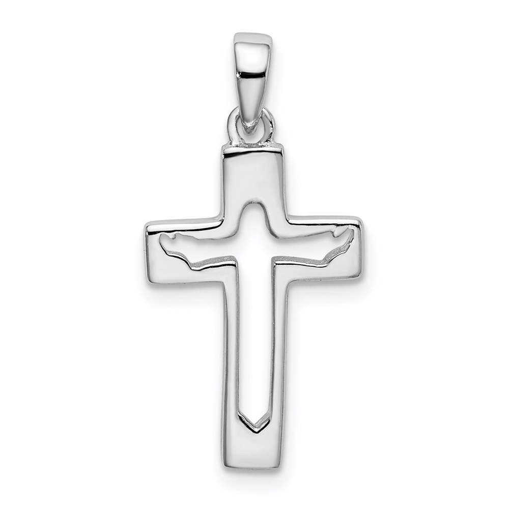 QC9027.jpg Sterling Silver Rhodium-plated Jesus Cut-out Cross Pendant - Image 1