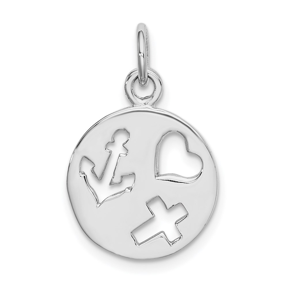 QC9158.jpg Sterling Silver Rhodium-plated Cut-out Heart, Cross, Anchor Charm - Image 1