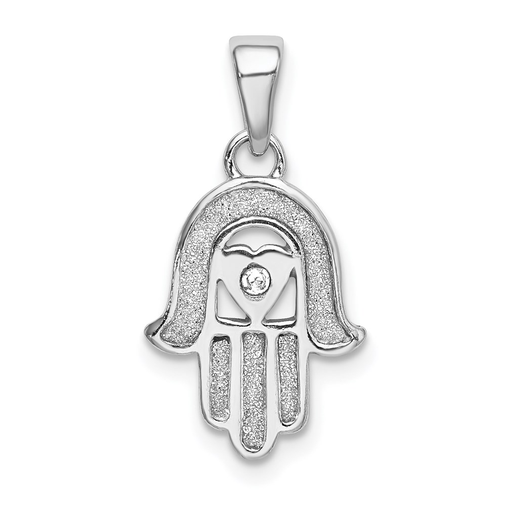 QC9162.jpg Sterling Silver Rhodium Enamel Glitter Fabric Glass Stone Hamseh Pendant - Image 1