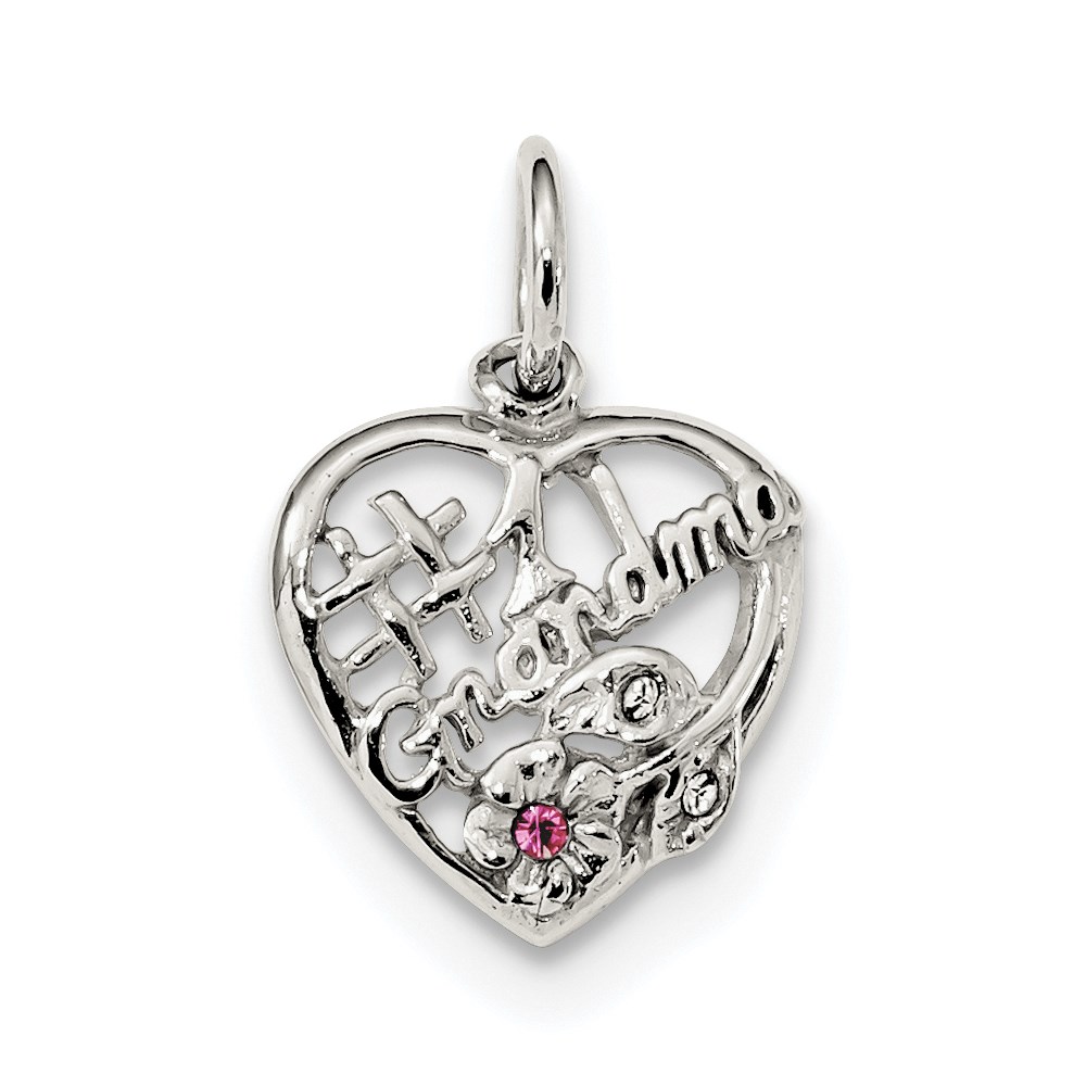 QC9199.jpg Sterling Silver Rhodium-plated Pink & White CZ #1 Grandma Pendant - Image 1