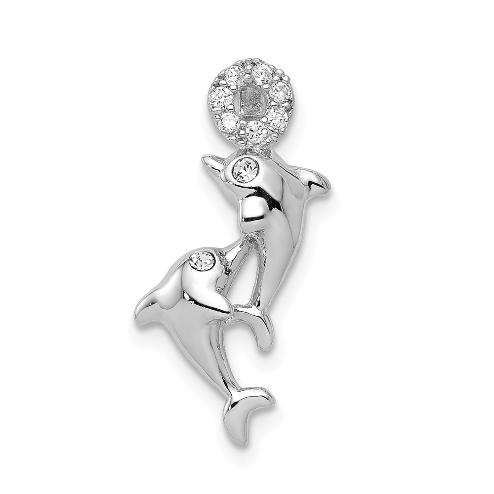 QC9268.jpg Sterling Silver Rhodium-plated Crystal Dolphins Chain Slide - Image 1
