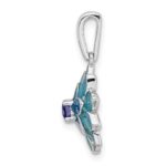 Sterling Silver Rhod-pltd Created Sapphire and Enamel Flower Pendant - Image 2